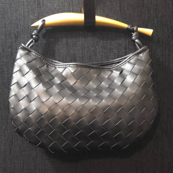 Tiffany and Fred Black Woven Leather with Gold Tone Handle Handbag - Picture 2 of 4